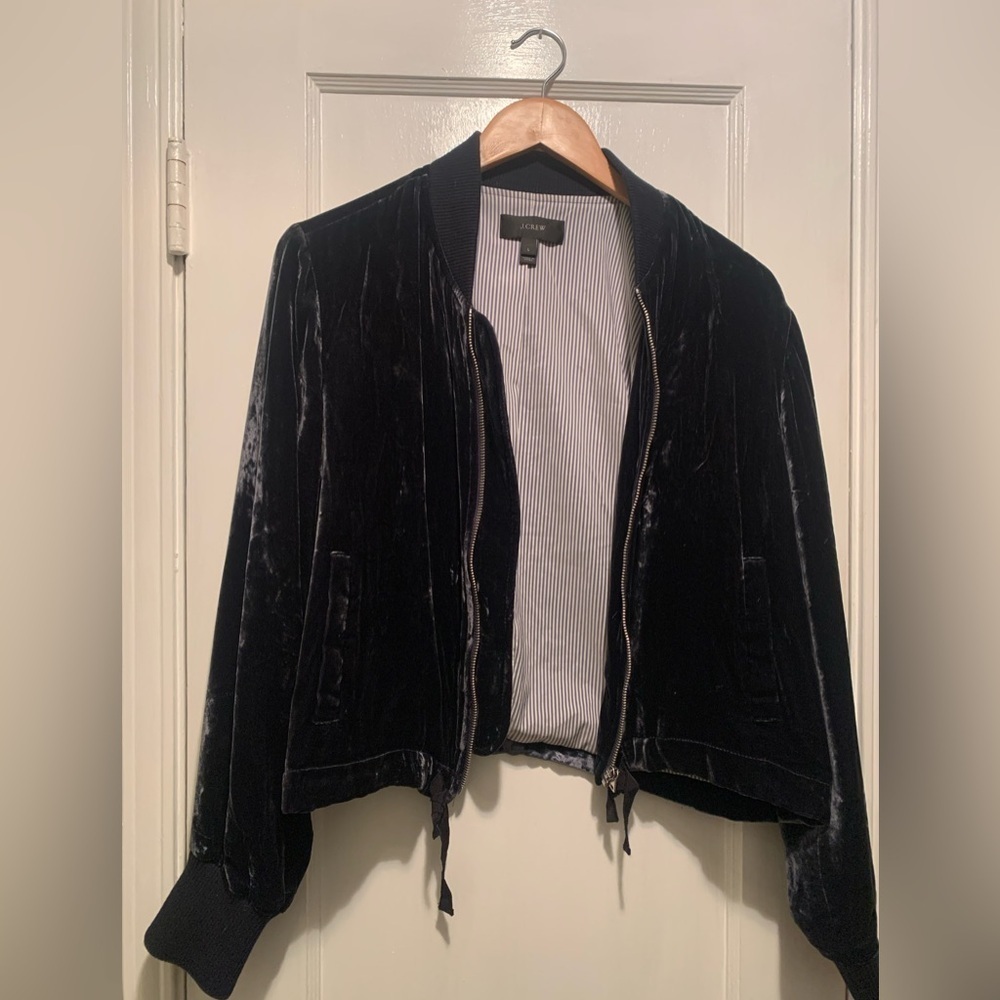 J.Crew Velvet Bomber Jacket in Midnight Navy Like New Size L - Picture 4 of 16